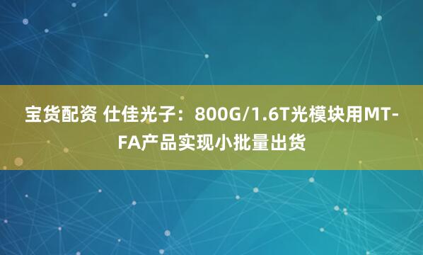 宝货配资 仕佳光子：800G/1.6T光模块用MT-FA产品实现小批量出货